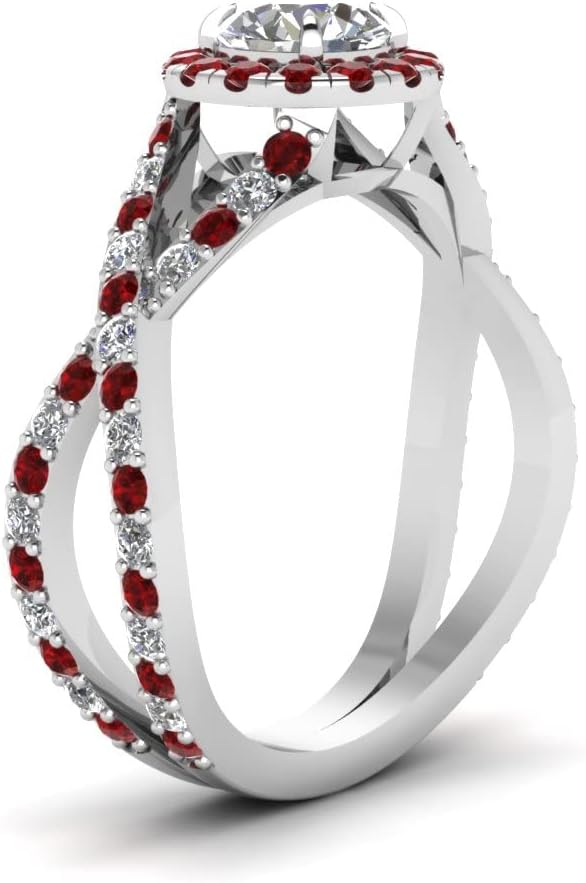 Choose Your Gemstone Infinity Halo Round Diamond CZ Engagement Ring 925 Sterling Silver Round Shape Split Shank Engagement Ring Minimal Surprise Gifts for Ladies US Size 4 to 12