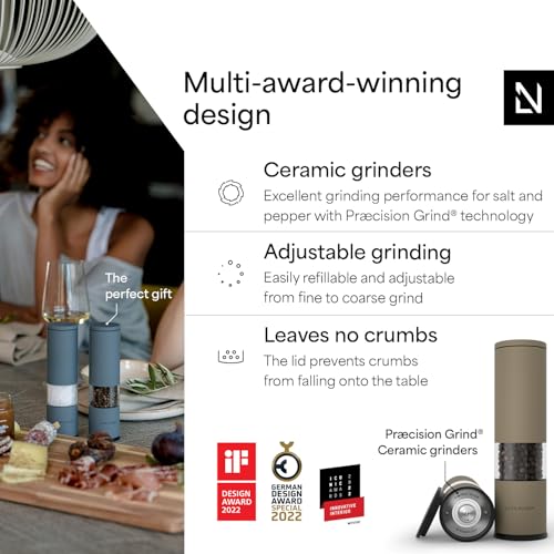 Image of LARS NYSOM Salt and Pepper Grinder Set Manual, Stainless Steel Salt and Pepper Mills with Adjustable Ceramic Grinder I Design Spice Shakers (Taupe Brown)