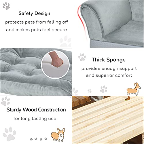 PawHut Dog Sofa with Storage, Pet Chair for Small Dogs, Cat Couch with Soft Cushion, Light Grey, 76 x 45 x 43 cm - Image 7