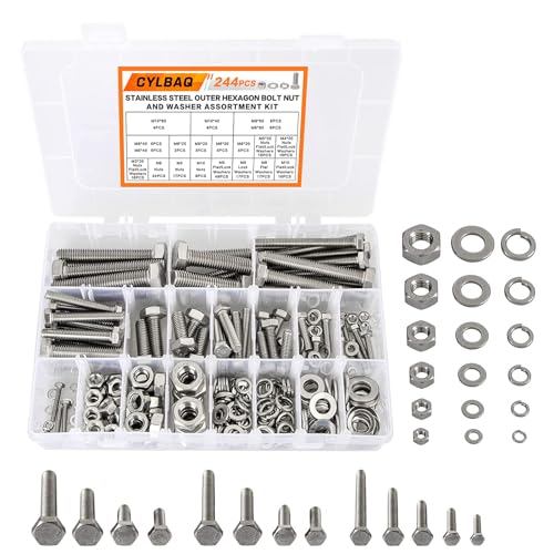 Hex Bolts and Nuts Set, CYLBAQ M3 M4 M5 M6 M8 M10 Nut and Bolt Assortment Kit