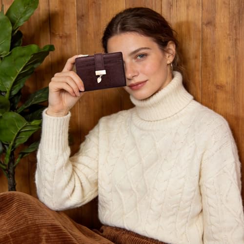 Image of Pomelo Best Wallet Women Bifold Leather Wallets for Women Credit Card Holder with ID Window Zipper Coin Pocket Dark Red
