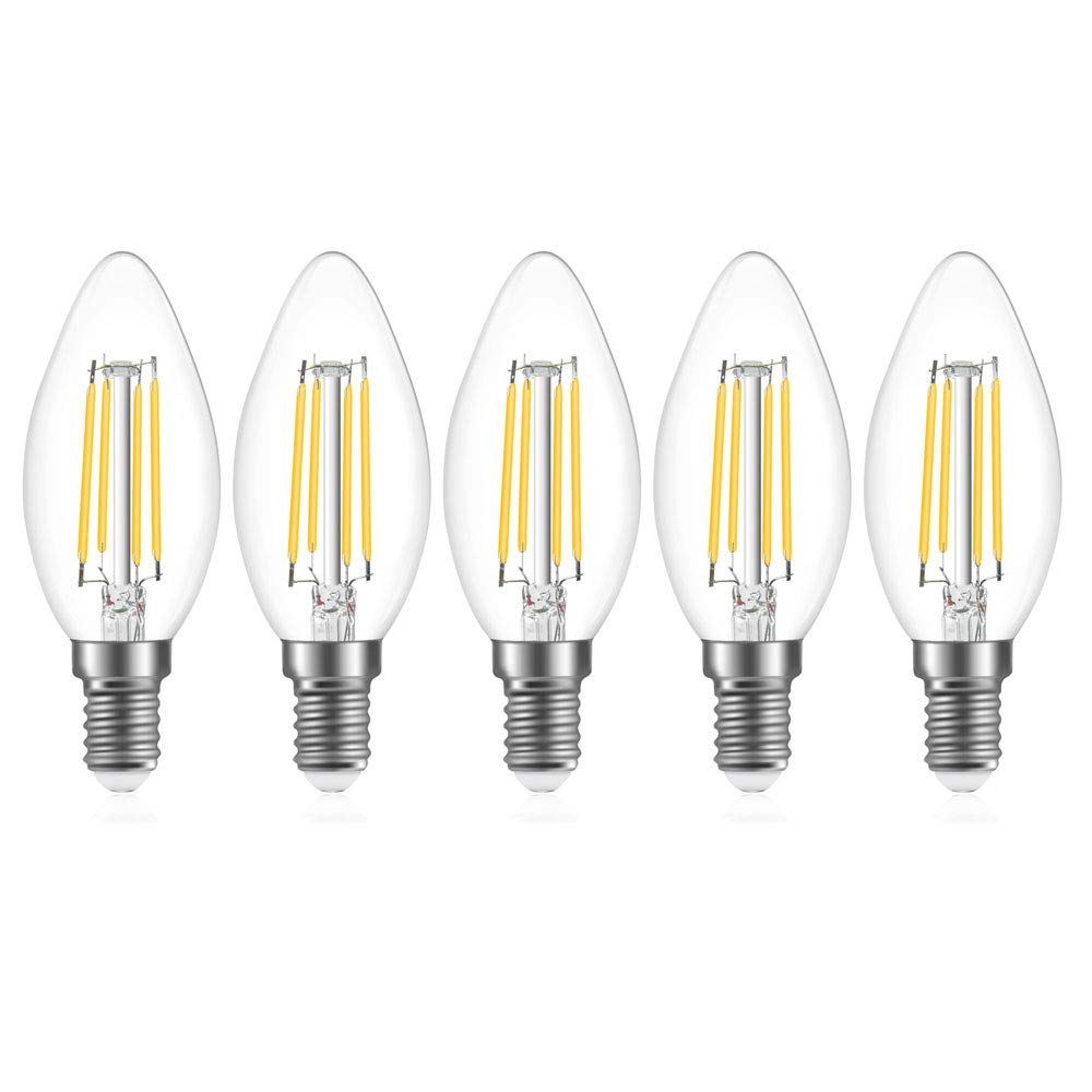 Doright E14 LED Candle Bulbs 4W,40W Halogen Bulb Equivalent,Warm White 2700K 400lm,Small Screw Light Bulbs,C35 Chandelier Bulbs,Energy Saving Candelabra Bulb,Non-Dimmable Pack of 5