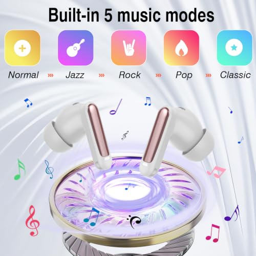 Image of Thunelec Wireless Earbuds with Touch Screen, 2026 New Bluetooth 5.4 Headphones with ANC /ENC Mic, 50H HiFi Stereo Ear Buds with 5 EQ Modes, Transparency Mode, IPX7 Earphones for Running, Rose Glod