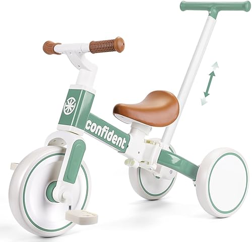 XIAPIA Triciclos para niños de 1 a 3 años, bicicleta de equilibrio 5 en 1 con pedal extraíble, juguetes de triciclo de empuje con varilla de empuje