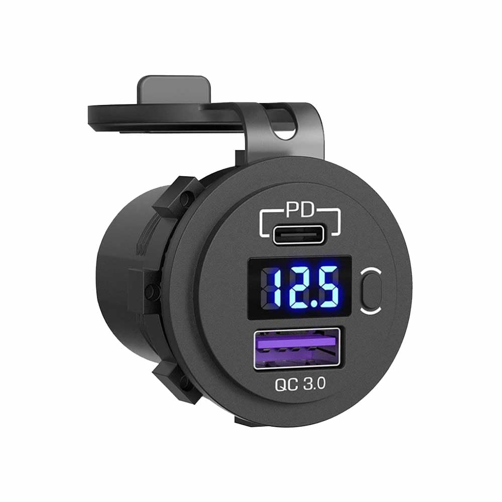 PD QC3.0 Modified Car Charger Equipped with Voltage Display and Switch Charger for Marine Truck Motorcycle Car etc