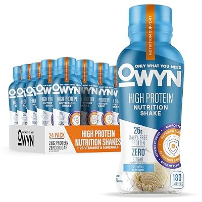 OWYN Only What You Need High Protein Shake, Vanilla Flavored, 26g Protein, 0g Sugar, 3g Fiber, Dairy Free, Plant Based Protein Drink, 12 Count
