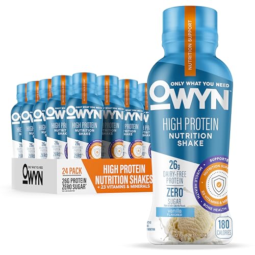 Image of OWYN Only What You Need High Protein Shake, Vanilla Flavored, 26g Protein, 0g Sugar, 3g Fiber, Dairy Free, Plant Based Protein Drink, 12 Count