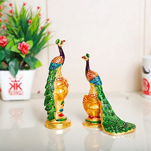 KridayKraft Lot de 2 statues de paon en métal multicolores pour salon, chambre à coucher, maison, bureau, figurines idole Murti pour décoration et cadeau