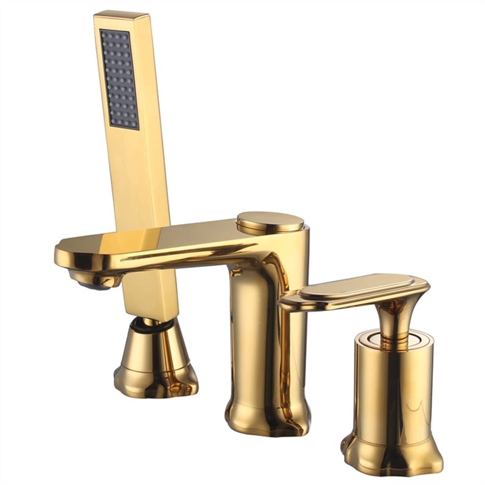 SnamicE Bathroom Sink Tap Bathroom Basin Faucets, Soild Brass Widespread Sink Mixer, Hot & Cold Bathtub Faucets with Handheld Dual Handle Gold/Chrome Basin,