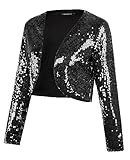 MINTLIMIT Sequin Jacket for Women's Long Sleeve Sparkly Bolero Crop Glitter Shrug (Black, Size XL)