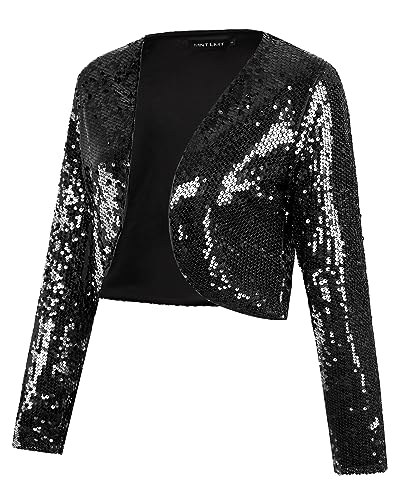 MINTLIMIT Women's Sequin Shrug Bolero Long Sleeve Open Front Party Sparkly Cropped Cardigan Glitter Shiny Jackets