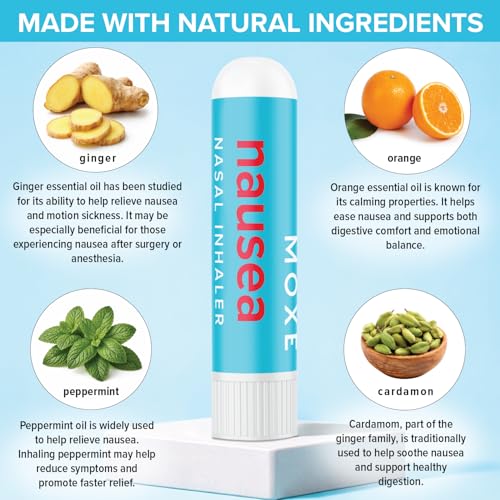 Image of MOXE Nausea Nasal Inhaler Sticks, All Natural Essential Oil Blend, Ginger, Cardamom, Peppermint, Sweet Orange, Upset Stomach, Headaches, Easy-to-Use Portable Aromatherapy, 1 Pack