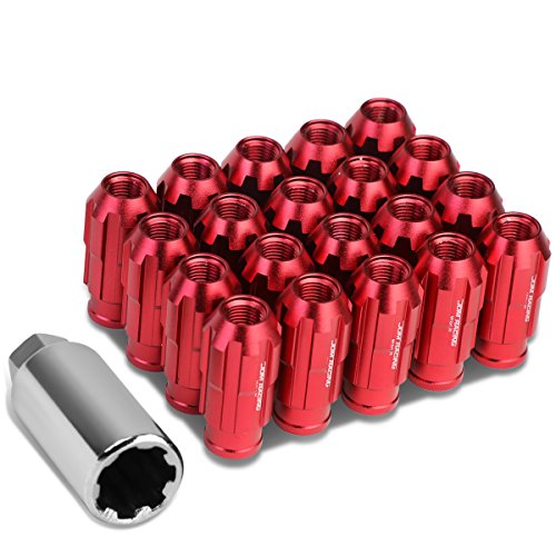 Image of DNA MOTORING LN-ZTL-9025-125-RD 20Pcs M12 x 1.25 Open End Style Wheel Lug Nuts w /Deep Drive Extension Adapter, 24mm OD /50mm H, Red