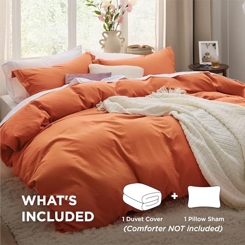 Image of Bedsure Burnt Orange Duvet Cover Twin /Twin XL Size - 2 Pieces Prewashed Cotton-Like Extra Soft Bedding Set, Includes 1 Twin Duvet Cover 68x90 Inches with Zipper Closure & 1 Pillow Sham, No Comforter