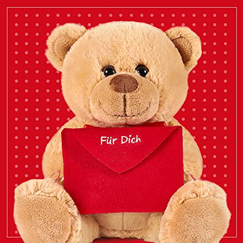 BRUBAKER Teddy Plüschbär mit Umschlag Rot - Für Dich - 25 cm - Teddybär Plüschteddy Kuscheltier Schmusetier - Hellbraun