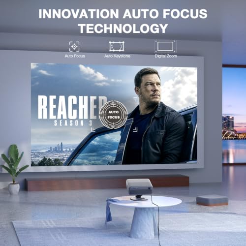 Image of [5000 ANSI & 70W Dolby Audio] Smart Projector with WiFi and Bluetooth,TOF Real-Time Auto Focus Projector, AuKing Outdoor Movie Home Proyector with Omni-Adjustable Stand(silver grey)