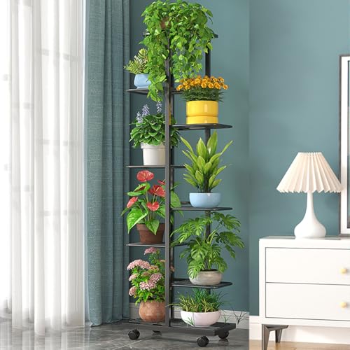 VHV プランタースタンド ガーデンラック 園芸ラック 8段式 シンプル おしゃれ 室内/屋外用 グレー 花棚 盆栽スタンド 植物スタンド 植物棚飾り台 花台 花置き棚 キャスター付き(カラー:グレー)8層