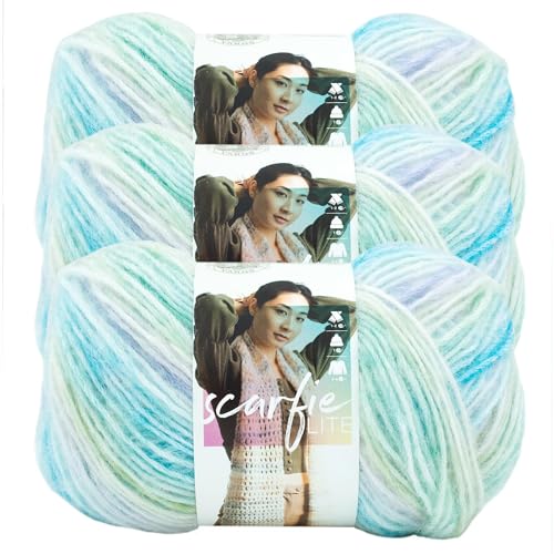 Image of Lion Brand Yarn, Scarfie Lite Crochet Yarn, Rain, Multicolor, 3 Pack | Worsted Weight Acrylic Blend Knit & Crochet Fiber for Self-Striping Scarves, Colorful Cardigans, Chunky Blankets, Pastel Hats