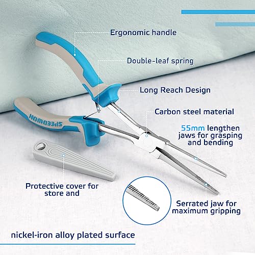 SPEEDWOX Long Reach Needle Nose Pliers Precision Needle Nose Pliers w/ Teeth Wire Looping Pliers for Jewelry Making Extra Long Needle Nose w/ Protective Cover for Narrow Space Blue White - Image 2