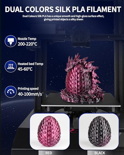Image of LANDU Silk Dual Color PLA Filament 1.75mm 1KG, 3D Printer Filament Dimensional Accuracy + /- 0.02mm, Coextrusion Filament PLA Shiny Filament Fits for Most FFF 3D Printers,1KG Spool (2.2lbs) Red Black