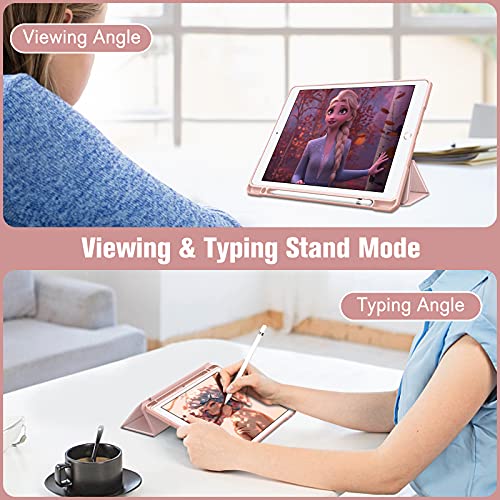 Image of Fintie Hybrid Slim Case for iPad 9th / 8th / 7th Generation (2021 / 2020 / 2019) 10.2 Inch - [Built-in Pencil Holder] Shockproof Cover with Clear Transparent Back Shell, Auto Sleep Wake, Rose Gold
