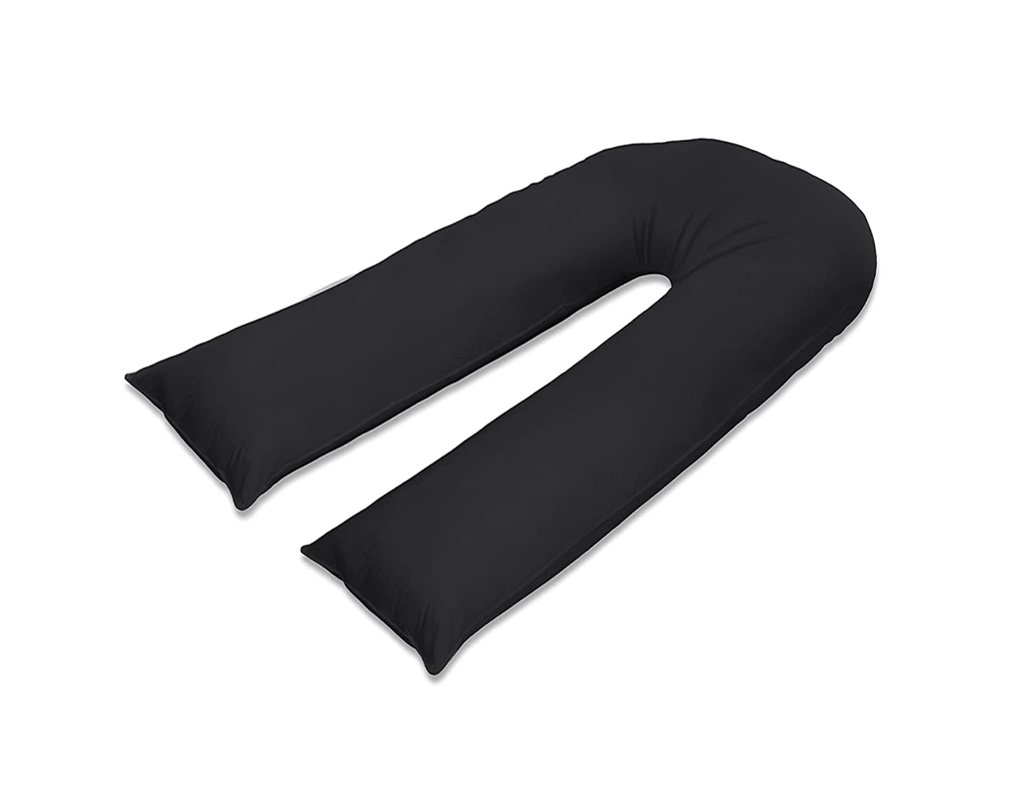 100% Pure Cotton Case 9ft Long Luxurious U-Shaped Pregnant Body Pillows Filled With Hollowfiber – Comfortable Sleeping Maternity Pillows For Back And Belly Support (Black)