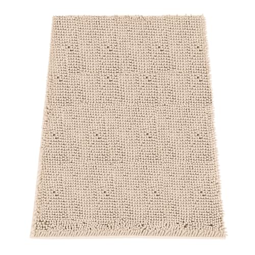 Image of Absorbent Dog Door Mat for Muddy Paws, 60 inch x 36 inch Chenille Indoor Mats for Entryway, Trap Dirt Front Door Mat Indoor Entrance Washable Non Slip Soft Beige