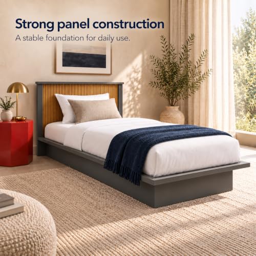 Image of Bniture Modern Low Height Single Size Bed Without Storage | Engineered Wood Platform Bed Headboard | Bed King Size Wooden Cot Double Bed for Bedroom 3 Year Warranty (Slate Grey & Giant Wood)