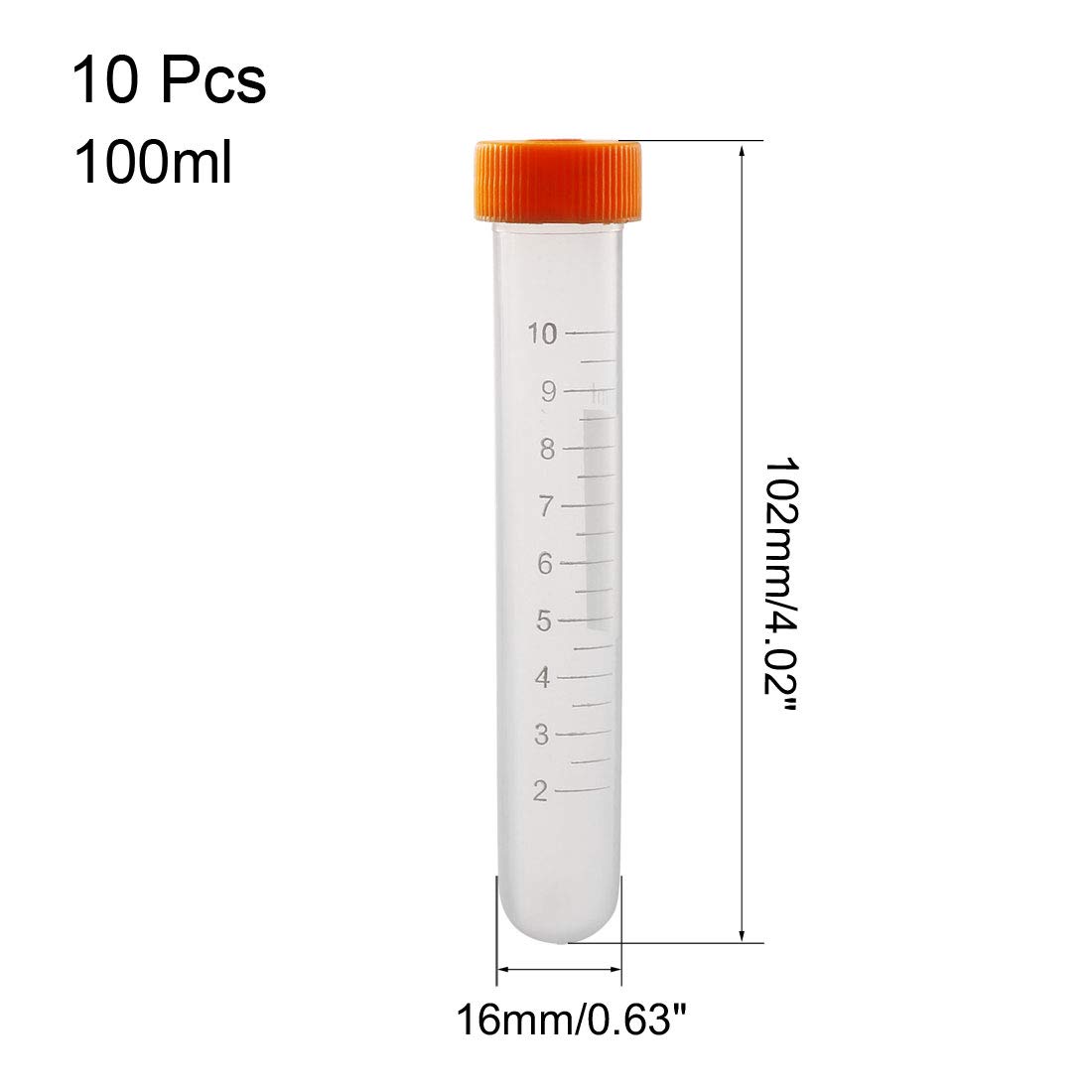 sourcing map 10 szt. 10 ml plastikowe rurki odwirówki ze śrubą pokrywką, polipropylen, podziałka, mikrocentryfugi, rura, okrągłe dno, pomarańczowe, pojemnik na koraliki, próbki, laboratorium