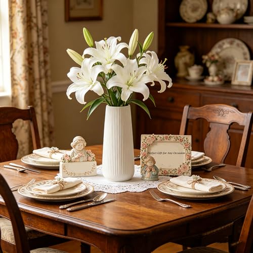 Image of Ceramic Vase for Flower, Pampas Grass Vase, 7.8''H Ribbed Decor Vase, White