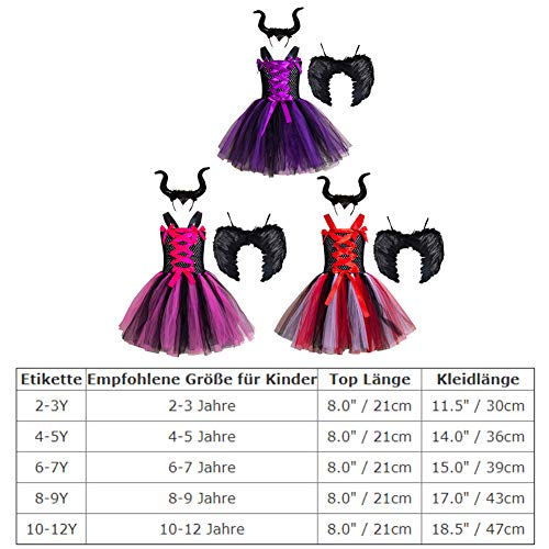 Maleficent Boze koninginnenkostuum voor baby's, kinderen, meisjes, boze koningin, kostuum, boze fee doornroosjes cosplay Halloween carnaval met hoorn vleugels prinses verkleden, gebreide tule jurk, feestjurk - Image 8