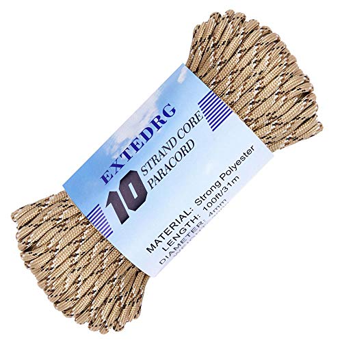 EXTEDRG 10-Strand Core 550 Paracord 100 Feet Strong Polyester Rope Parachute Cord for Outdoor Survival Tent Fixed Braided Hiking Camping (Desert)