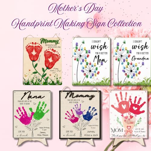 Dandelion DIY Fingerprint Art Hanging Sign, Mothers Day Fingerprints Craft, Baby\'s First Finger Print Mother\'s Day Gifts for Mom, Project Memory Keepsake Kids Activity PreK Preschool (Wish Mom)