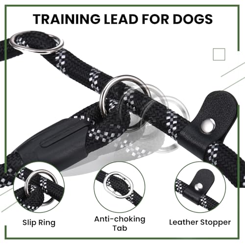 Zocipro Retrieverleine – 1,8 m starkes Seil, Anti-Ziehen, Anti-Ersticken, Nylonseil-Leine, reflektierende Lauf-Trainingsleine für mittelgroße und große Hunde (schwarz)