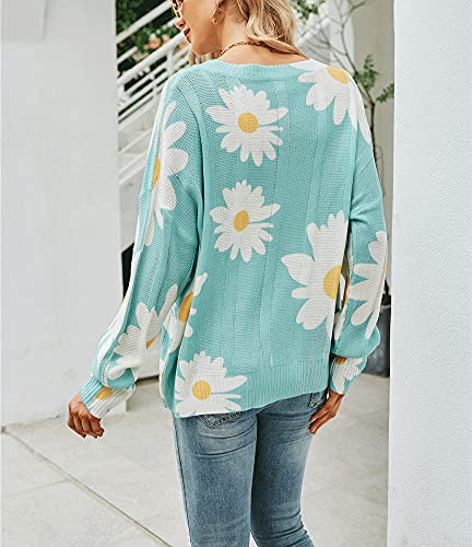 Image of chouyatou Women's Crewneck Long Sleeve Floral Printed Knitted Sweater Pullover Tops