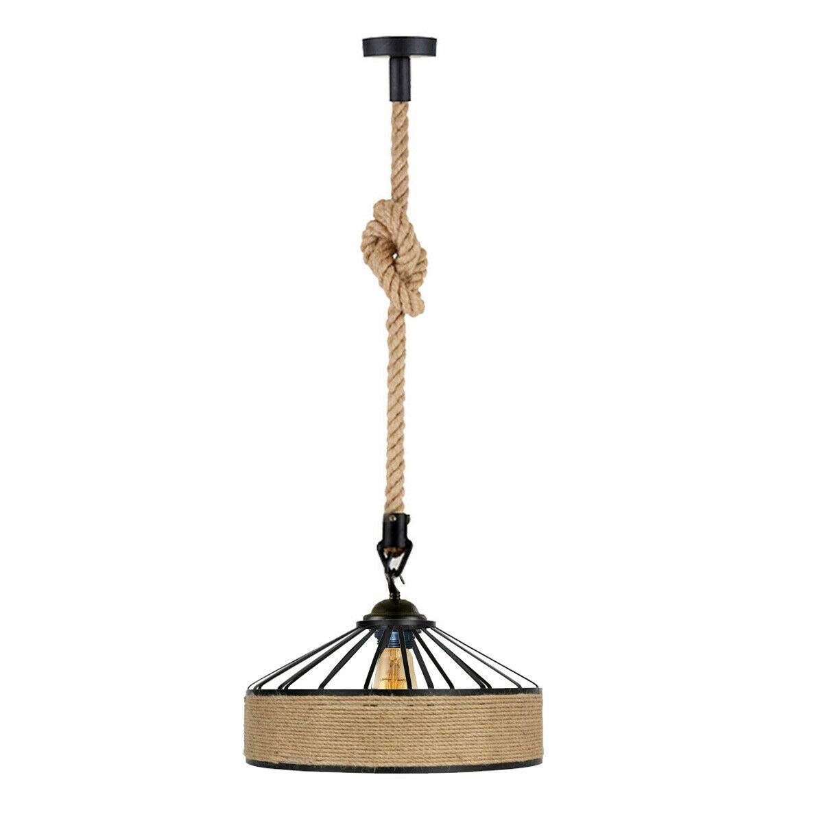 LEDSone Vintage Retro Metal Hemp Rope Cage with PVC Wire Cord Adjustable Hanging Pendant Lamp Loft Ceiling Chandelier E27,60W for Living Room, Kitchen, Dining Room (30cm Shade)
