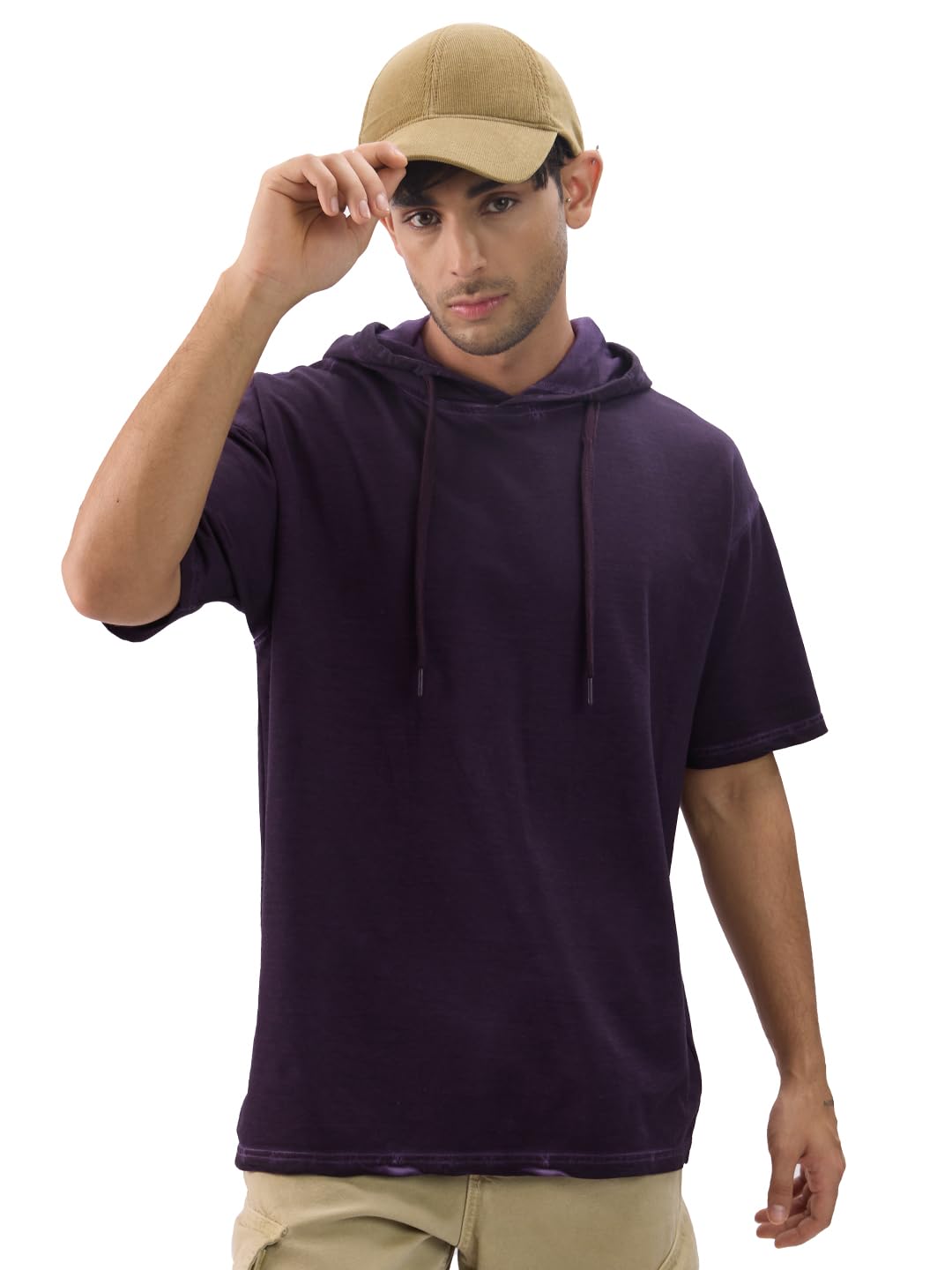 The Souled Store Men and Boys Short Sleeves Solid Cotton Oversized Hooded T-Shirts