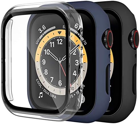 Dirrelo 3 Pack PC Case Compatible with Apple Watch Series 6/5/4/SE 40mm Tempered Glass Screen Protector, Full Cover Thin All-Around HD Protective Bumper Case for iwatch 6/5/4, White/Pink/Rose gold