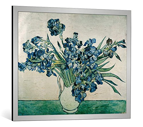 Cuadro con Marco: Vincent Van Gogh Bunch of Irises - Impresión artística Decorativa con Marco, 90x70 cm, Plata cepillada