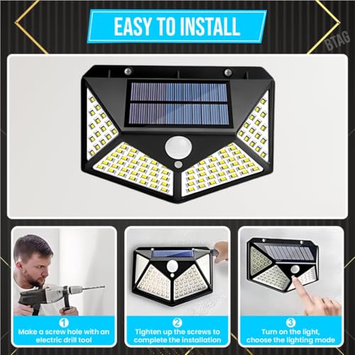 Image of MIRADH Solar Motion Sensor Sun-Powered LED Wall Light | 1W Wireless Waterproof Outdoor LED Lamp with 120 Degrees Angle Lighting | Wall-Mounted Light for Garden, Pathway, Yard