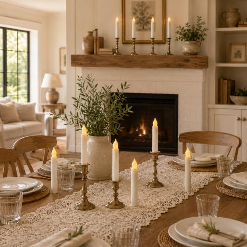 Image of Lezonic 12 Pack Flameless Taper Candles Battery Operated Candlesticks Flickering LED Fake with Dripping for Halloween Christmas, 6 Inch White Wedding Mantel Fall Church Vigil Decor by Touch, No Remote