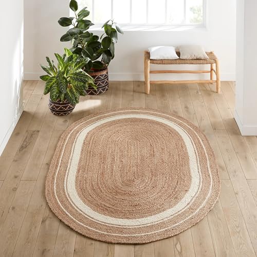 Hand Woven Oval Jute Area Rug with White Stripes Hand Braided Jute Rug for Farmhouse, Bedroom, Living Room, Dining Room, Hallway, Kitchen, Entryway (9x12 Feet Oval Rug (108x144 Inch)/(270x360 cm)) - Image 8