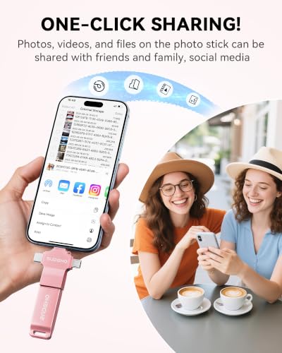 Image of MFi Certified Photo Stick 256GB USB 3.0 Flash Drive for iPhone, 4 in 1 External Memory Thumb Drive for Picture Video Saver and Backup, High Speed USB 2.0 Memory Stick for iPhone /iPad /Android /PC (Pink)
