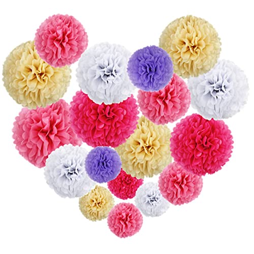 Image of XIKSXITN 12 pc Purple Tissue Paper Pom poms in 3 Colors-Hanging Paper Flowers Ball for Party Decorative