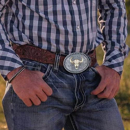 Image of Turquoise Belt Buckle for Men Western Texas Longhorn Bull Rodeo Belt Buckle American Cowboy Chic Gift