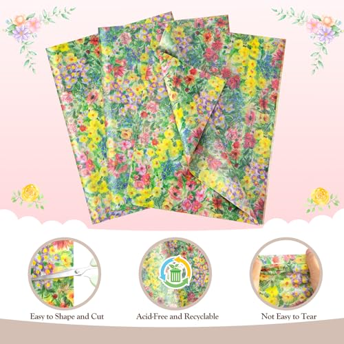 Image of Simetufy Vintage Floral Tissue Paper for Gift Bags, 60 Sheets 14 x 20 Inches Decorative Flower Tissue Paper, Oil Painting Wildflower Greenery Botanical Printed for Wedding Birthday Gift Wrapping
