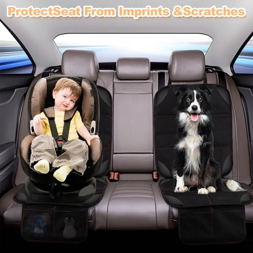 Image of SMART ELF Car Seat Protector, Thickest Padding and Non-Slip Backing 1Pack | Black Red Car Seat Cover with Mesh Pockets, 600D Leather and Fabric for SUV, Sedan, Truck, Easy to Install for Baby and Pet