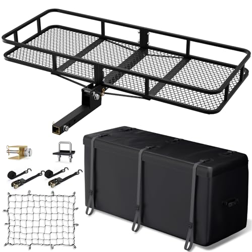 AKHAL-TEKE Hitch Cargo Carrier Basket Combo 60' x 24' x 6' 500 LBS Capacity Vehicle Baskets Fits 2'...