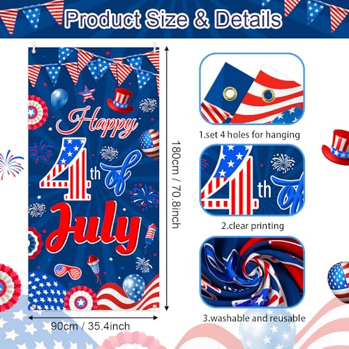 Image of AIBIIN Happy 4th of July Door Cover Banner 4th of July USA Backdrop Memorial Patriotic Decorations for Independence Day Party Supplies Patriotic Theme Backdrop Poster for Indoor Outdoor Decor