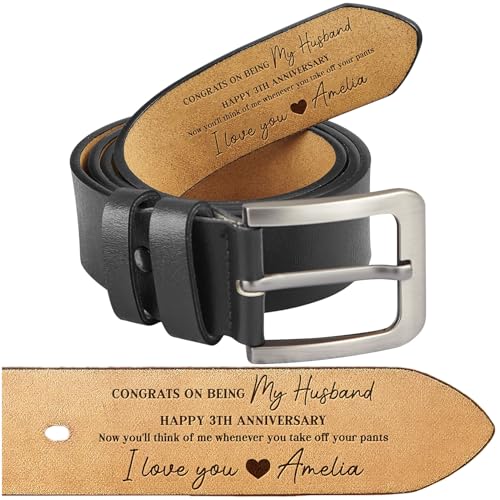 Personalized Congrats On Being My Husband Happy Number-th Anniversary Belt - Custom Engraved Leather Belts Gift For Husband on Father's Day, Christmas Gift for Him, Boyfriend